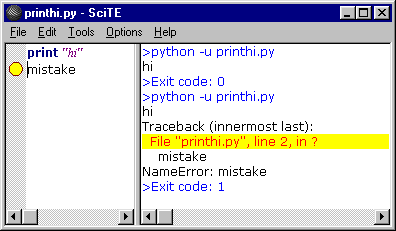 SciTE after running Python interpreter