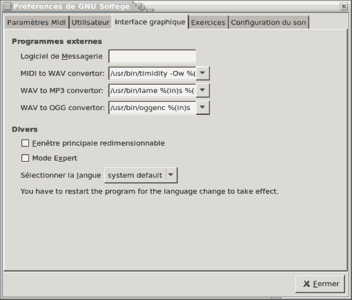 Screenshot of the 'Gui' page of the preferences window.