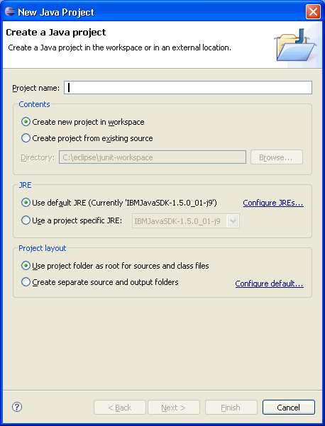 New Java Project wizard