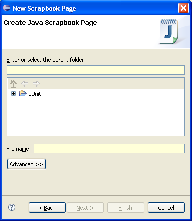 Create Java Scrapbook Page wizard