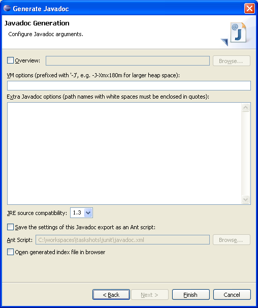 Javadoc generation wizard