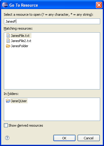 Goto Resource popup