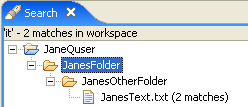 Search view. One occurrence in Workspace.